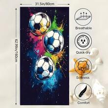 Lively Soccer Pattern Beach Towel - Soft, Absorbent Microfiber With Splatter Design - Lightweight, Quick Dry - Great For Swimming, Camping, Yoga, Gym - Ideal Gift For Sports Fans And Travelers, Beach Accessory | Cartoon Soccer Design | Microfiber Towel Summer Travel, Vacation Holiday Bathroom Decor Beach Essentials - Multicolor - View 12