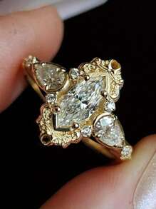 1 PC Gorgeous Elegant Exquisite Cubic Zirconia Gold Color Ring For Women Wedding Party Minimalist Finger Jewelry Anniversary Gift