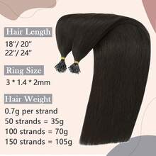 0.7G/S Premium Nano Ring Beads Human Hair Extensions 100% Real Remy Hair Invisible Mini Beads 35G/PACK 18"-24" #1B Natural Black - #1B 自然黑 - 查看 2