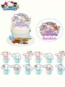 Sanrio 13pcs Sanrio Cinnamoroll Cake Decoration Set, Birthday Party Supplies, Safe Paper Material, Officially Licensed, Cartoon Cake & Cupcake Toppers, Inedible, Party Favors, No Electricity Required, Suitable For Birthday, Graduation, Wedding