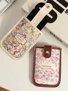 Vintage Painting Style Pull-Out Card Holder, Minimalist Single-Layer Women Small Compact Slim Cartoon Design Card Case