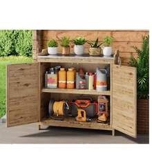 Lofka Outdoor Furniture Outdoor Potting Bench, Garden Herramientas Tools Potting Bench Table, With Metal Tabletop, Outdoor Garden Patio Wooden Herramientas Tools Storage Cabinet, With Adjustable Shelf, Double Doors, Garden Herramientas Tools Workstation For Backyard, Garden, Patio, Lawn - Yellow - View 11