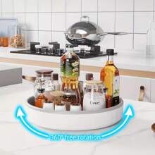 1pc 360-Degree Rotating Spice Rack, Plastic Kitchen Turntable, Multipurpose Countertop Condiment Holder, Fruit Tray Storage Organizer, Home Kitchen Accessories