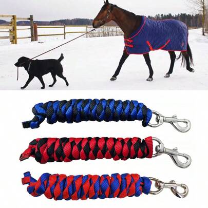 Suministros para caballos - Cuerda resistente para conducir caballos, cuerda trenzada para conducir caballos con hebilla de gancho de metal plateado grueso, cuerda de 4 hebras para conducir caballos, correa para mascotas, cuerda de cabestro para caballos