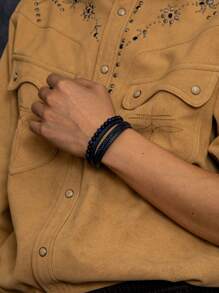 1 pieza Brazalete artesanal multicapa y cuentas para hombre