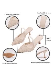 Dames 7 cm hoge hak gesloten teen slingback sandalen, zwarte Romeinse puntige kitten heels elegante pumps met elastische bandjes