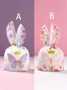 8 peças Sacola de Presente com Orelhas de Coelho Rosa e Roxo, com Borboleta, para Aniversário, Casamento, Festa, Sem Necessidade de Eletricidade