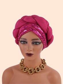 1 Piece Bronzing African Headtie Braid Turban Caps For Women Nigeria Wedding Geles Party Headgear Headpiece Auto Gele Female Head Wraps - Feather Gilded Braid - View 22