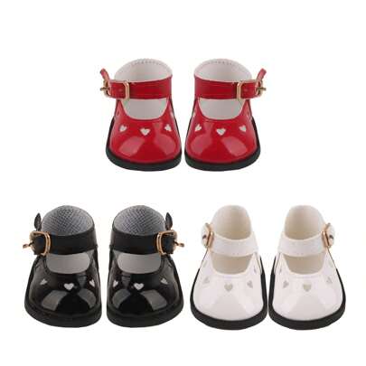 MSYO 1 Pair Of Doll Shoes Fit For 18/14 Inch American Dolls, Fashionable Doll Heart-Shaped Patent Leather Shoes With Hollow-Out Decor And Buckle Design, Available In White, Red, And Black, Perfect Gift For Girls And Boys On Birthday, Holidays