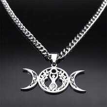 Unisex Stainless Steel Silver Hollow Triple Goddess Pendant Necklace, Witchy March Jewelry - Necklace - View 8