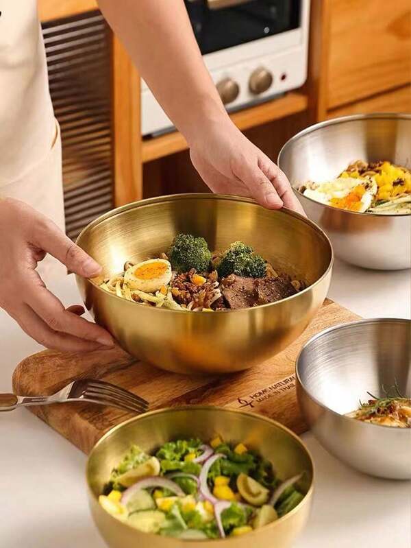 1pc 800ml Korean Style Stir-Fry Noodle Bowl, Ramen Bowl, Stainless Steel Bowl, High Quality Bowl Suitable For Cold Noodles And Snail Rice Noodles,School Supplies