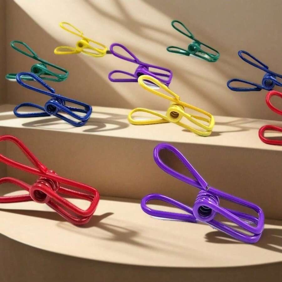 Windproof Multi-Purpose 10pcs Metal Clips - Non-Slip, Strong Grip, Assorted Colors, Clothes Pins For Drying & Storage - 10包混色 - 查看 1