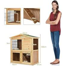 COSTWAY Wood Rabbit Hutch Double Decker Guinea Pig Ferret Cage With Ramp Waterproof Roof Outdoor Pet House For Small Animals - as pic - View 6