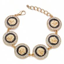 6-Piece Lion Head Enamel Chain Cuff Bracelet - Gold Plated Bold Link For Women Street Style