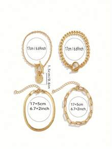 4 Cái/bộ Mới Ngọc Trai Thời Trang Khóa Rắn Chuỗi Liên Kết Vòng Tay Trang Sức Nữ Punk Charm Mở Vòng Tay Lắc Tay Nữ Trang Sức Hợp Thời Trang Quà Tặng - Vàng - Xem 5