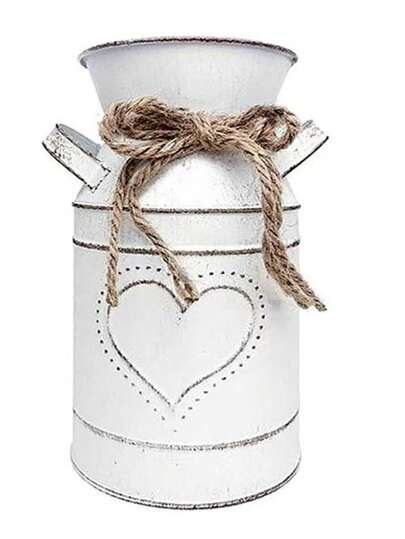 1pc/ Vintage Farmho Metal Galvanized Vase Rustic Crème Distressed Milk Can "Home Floral" Label, Perfect Tabletop Centerpiece Home Room Flower Glass view 7