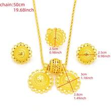Dubai African Women's Exquisite Golden Color 3Pcs Jewelry Set - Flower Design Pendant, Ring And Earrings, Traditional Bridal Wedding Accessories - A - View 4