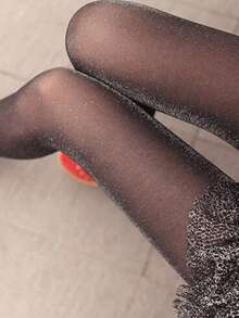 1 Pair Shiny Silver Threads Shiny Tights, Women Anti-Snag Glitter Pantyhose - Black - View 3