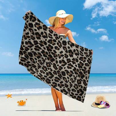 Leopard Print Oversized Beach Towel - Made Of Super Soft Microfiber, Super Absorbent, Suitable For Travel, Swimming, Diving, Surfing, Yoga, Camping, All Seasons - Hand Wash Only Summer Holiday Bathroom Decor