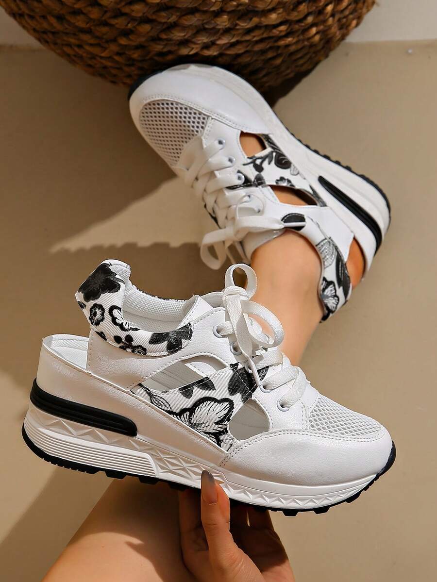 Giày thể thao đế xuồng cho nữ, Giày cao gót buộc dây thoáng khí thời trang, Size nhỏ hơn một cỡ
