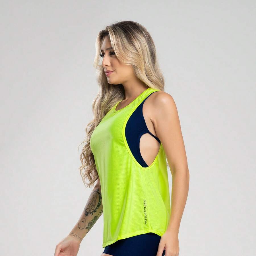 Dry Fit Mesh Tank Top Long Sleeve UV Protection Massam Fitness Workout Gym - 青檸色 - 查看 1