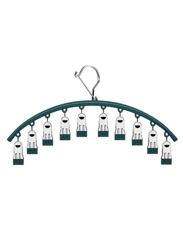 N+ NF0560008-COLOR VERDE -1 PERCHA CON DIEZ CLIPS.  Percha para pantalones antideslizante con pinzas, percha de acero inoxidable resistente para ropa de uso doméstico sin dejar rastro, primavera, minimalista, tops de verano