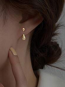 1pair Minimalist Small Shiny Teardrop Front Back Stud Earrings - Yellow Gold - View 2