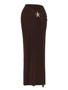 海星 3 件套比基尼套装可爱荷叶边泳衣高开叉沙滩裙 2025 新款泳衣罩衫长裙度假装 - 巧克力 - 查看 7