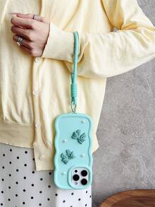 2025 Latest Bestselling Big Wave Macaron Bow Phone Case With Wrist Strap, Compatible With Galaxy S25, S24, S24 Plus/S24+, S24 Ultra, S24 FE, S20, S21, S22, S23 And Adorable Light Purple Heart Phone Case Compatible With IPhone 11/11 Pro - Green - View 7