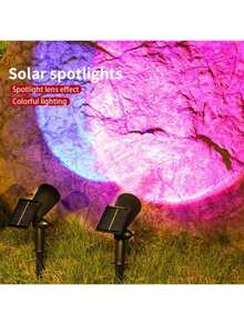 1pc Solar Garden Spotlight, RGB 7-Color LED OutdoorFlood Light For Trees & Lawns, Halloween Decor.Christmas Gift Ldea, Villa Landscape, Roadside & CourtyardHalloween Christmas Thanksgiving Gift