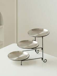 1 Peça Bandeja Metálica Redonda de 3 Níveis, na Cor Dourada/Prateada, Estilo Minimalista Moderno, Prato Decorativo, Prato de Doces, Prato de Sobremesa, Prato de Uso Doméstico, Prato de Bolo, Prato de Frutas, Suporte de Lanches, Aplicável para Casa, Mesa de Jantar, Cozinha, Sala de Estar, Festivais, Festas, Casamentos, Banquetes, Chá da Tarde, Decorações de Festival