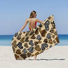 1pc Oversized Striped Beach Towel With Leopard Print Pattern, Ultra-Fine Fiber, Quick Drying Without Sand, Bright Stripes, Suitable For Travel, Yoga, Camping, Swimming, Bathroom, Living Room, Bathroom Towels, Camping Equipment, Essential For The Beach Bathroom Decor Summer Beach Essentials - Multicolor - View 1