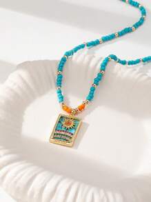 1 peça colar de contas boho de verão com pingente de carta de tarô, colar com vocação, praia, viagem, ráfia, estrela do mar, joias para mulheres, joias boêmias