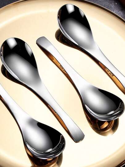 2pcs/4pcs Heavyweight Soup Ladle Set, 304 Stainless Steel Asian Soup Spoons With Ergonomic Short Handles - Dishwasher Friendly, Suitable For Ramen, Curry, Cereal, Home & Restaurant Use (Mirror Finish)