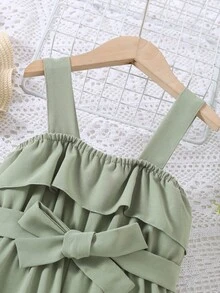 2pcs/Set Girls Summer Jumpsuit With Belt - Green - View 4