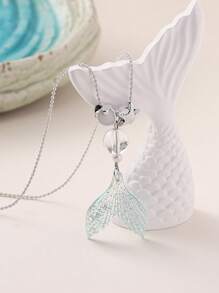 1 Stück Sommer süßer Ozean-Stil Pailletten Meerjungfrauenschwanz, Blase, Seestern, Muschelperlen Lange Kette, passend für Lässig Kleider von Frauen