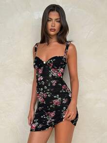 Minivestido ceñido con escote espalda descubierta y estampado de tirantes sexy - Negro - Ver 3