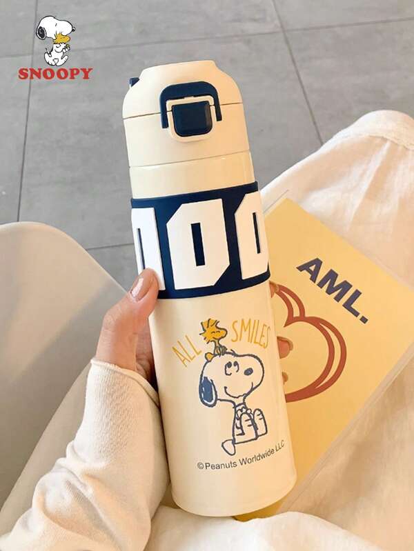 SNOOPY 1 pieza Taza aislada de Snoopy, taza portátil para exteriores con tapa abatible de dibujos animados, taza para bebidas frías de acero inoxidable 316 con filtro de té, de alta calidad, unisex
