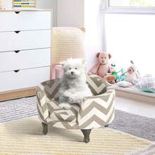 Upholstered Curved Pet Bed | Luxury Cat & Dog Beds & Furniture | Round Pet Bed Created With Stain Resistant Fabric, Light Green - Cream and Gray Stripes - View 2
