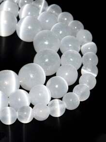 1 hebra de cuentas redondas de selenita natural, cuentas sueltas de ojo de gato de selenita blanca para manualidades de joyería, pulseras, collares de 6 mm y 8 mm