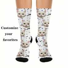 1 paire de nouvelles chaussettes personnalisées motif os de poisson et chat, chaussettes de couple personnalisées, cadeau de remise des diplômes, chaussettes personnalisées amusantes à col roulé pour homme/femme, chaussettes de sport, chaussettes de sport personnalisées, cadeaux d'anniversaire personnalisés, comme cadeaux de la Saint-Valentin