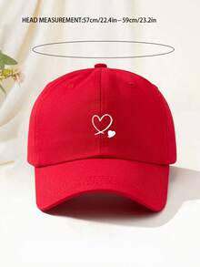 1 Pc Red Double Heart Pattern Baseball Cap, Outdoor Sun Hat Unisex Essential Item - Red - View 2