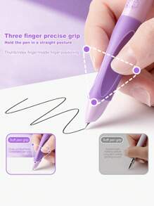 1 Stück Entspannungs- und Belastungsreduzierender Füller, sehr attraktiv, süßer Drucktyp Pinsel Stift, speziell für Studenten (2 blaue Tintenkapseln, 2 schwarze Tintenkapseln gratis), austauschbare Tintenkapseln, korrigierende Griffhaltung, Schreibstifte, Anfänger Stifteset für Kinder