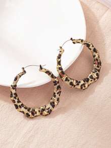 1 对豹纹竹节几何环形耳环，适合女性日常佩戴