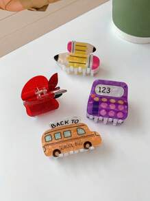 1pc Cute Acrylic Cartoon School Bus, Pencil, Apple & Calculator Design Hair Clip, Acrylic Hairpin For Women, Teachers & Girls, Suitable As Teacher's Day Gift And Back-To-School Accessory, Fits Thin & Thick Hair, Summer Hair Claw Hair Jaw Clip