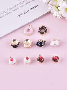 10pcs Mixed Style Cup, Teapot, Donut Shaped DIY Zinc Alloy Jewelry Pendant, Earrings, Necklace Accessories