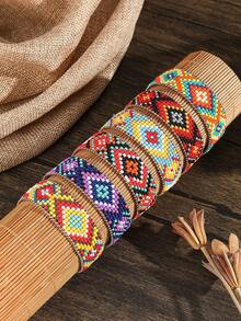 1 件男女通用时尚手链，波西米亚复古彩色几何图案玻璃种子珠手工编织，适合日常佩戴，可调节，适合所有场合的绝佳礼物