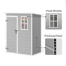 [2 Packages Shipping]Outdoor Furniture 5x3 FT  Outdoor Resin Storage Shed,Waterproof Outside Sheds Storage With Floor Window Lockable Door Included, Plastic Sheds For Garden Herramientas Tools Storage In Backyard, Patio, Lawn,Outdoor Decor - Xám - Xem 6