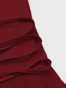 Đầm mùa hè thanh lịch, sang trọng, thích hợp cho công sở, thường ngày, cơ bản, màu trơn, chất liệu vải dệt kim, có dây rút. - Màu Đỏ Sâu - Xem 8