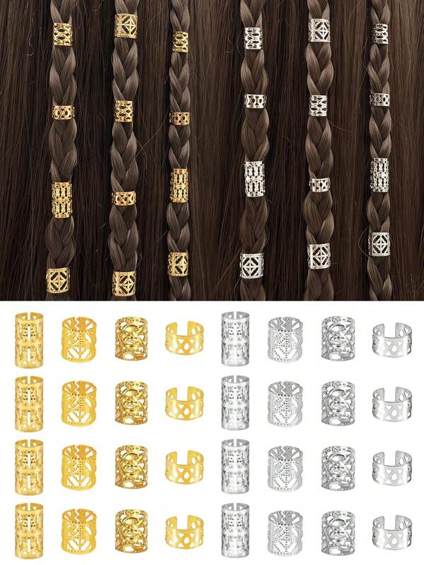 80Pcs Alloy Hair Jewelry For Braids, Multi Style Hair Cuffs Adjustable Metal Gold Braids Rings Non-Piercing Ear Clips Hair Braids Jewelry Decorations For Women Girls